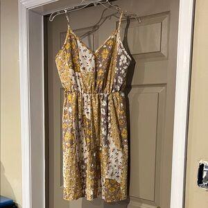 SHEIN Yellow and Brown Floral Midi Dress
